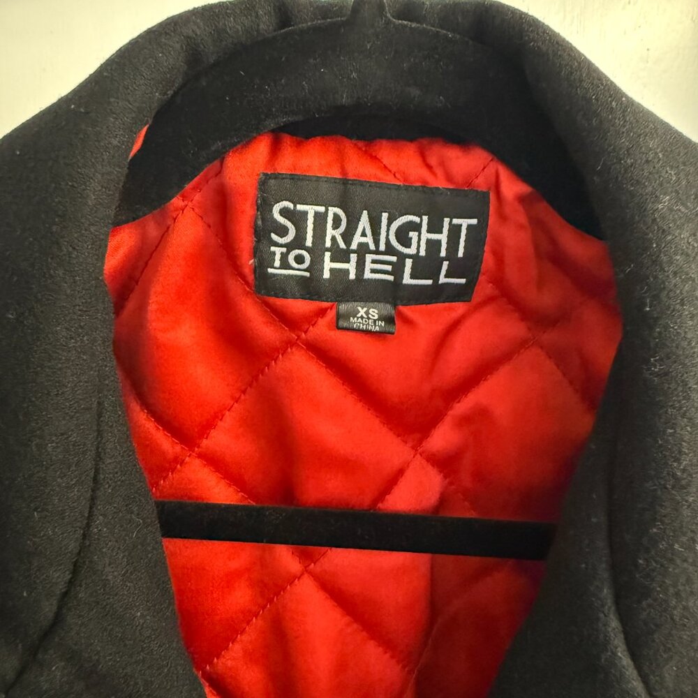 Straight To Hell Jet Varsity/Bomber Jacket in Black w/ White Stripe - Unisex XS - Picture 3 of 6